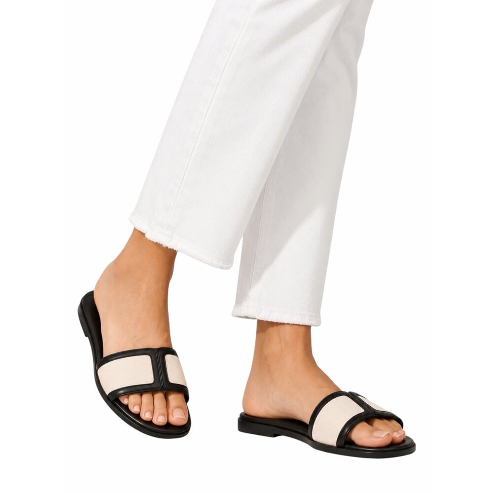 J. Crew Georgina Slide Sandal in Canvas & Leather Black Size 6.5 - Picture 2 of 12